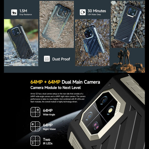 Ulefone Armor 22 Rugged Phone Night Vision Camera 8GB+128GB