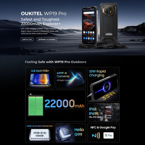 OUKITEL WP19 Pro Rugged Phone Night Vision Camera 8GB+256GB