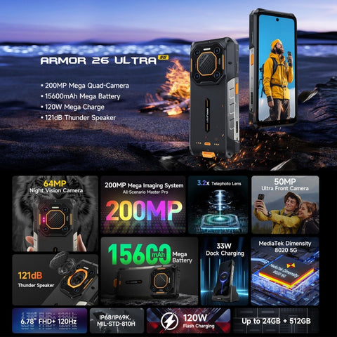 Ulefone Armor 26 Ultra 5G Rugged Phone Night Vision Camera 12GB+512GB