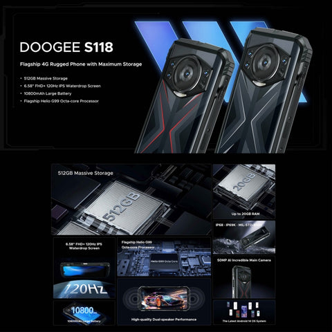 DOOGEE S118 Rugged Phone Night Vision Camera 8GB+512GB