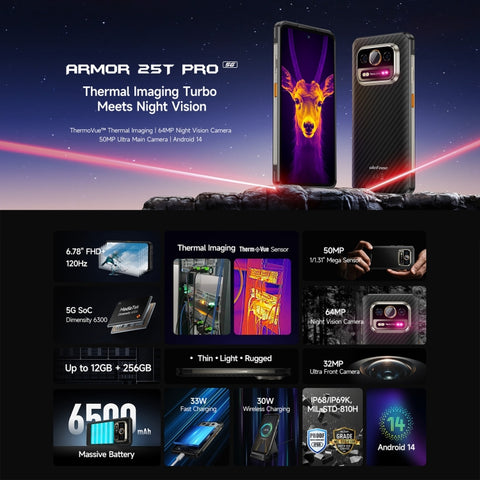 Ulefone Armor 25T Pro 5G Rugged Phone Thermal Imaging 6GB+256GB