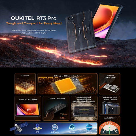 OUKITEL RT3 Pro Rugged Tablet LTE 8.0 inch 4GB+128GB