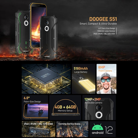 DOOGEE S51 Rugged Phone Dual SIM 4GB+64GB (Global Version)