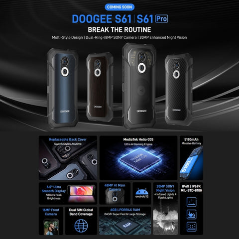 DOOGEE S61 Rugged Phone Night Vision Camera 6GB+64GB