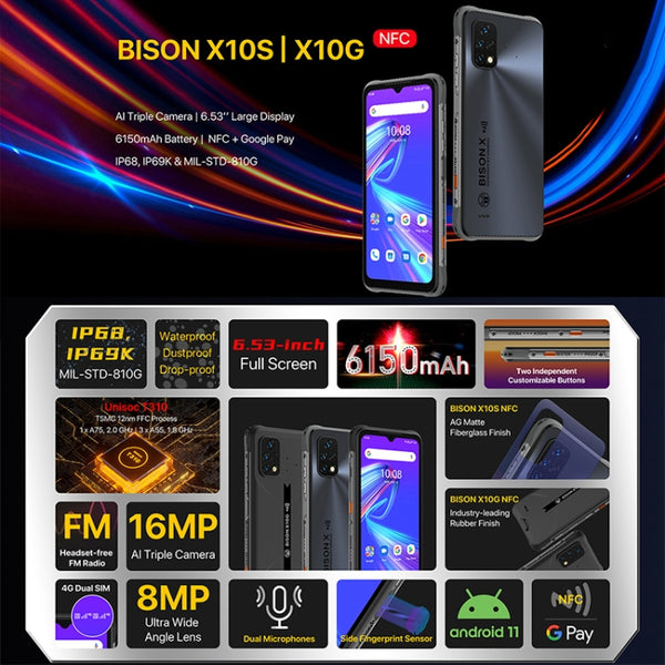 UMIDIGI BISON X10S/X10G 6.53'' 4GB+32GB Unlocked Rugged Smartphone Android  11