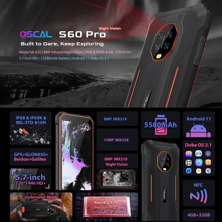 Blackview OSCAL S60 Pro Rugged Phone Night Vision Camera 4GB+32GB
